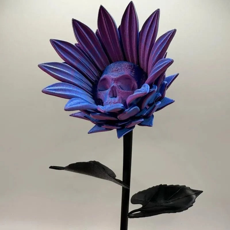 SkullBloom - Scultura di girasole con teschio e design stampato in 3D