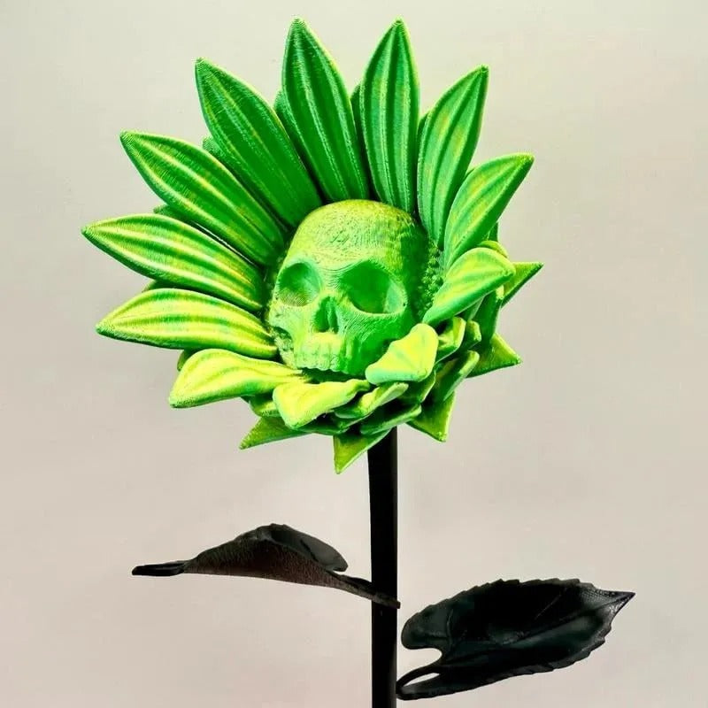 SkullBloom - Scultura di girasole con teschio e design stampato in 3D