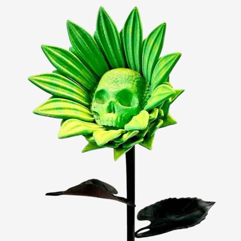 SkullBloom - Scultura di girasole con teschio e design stampato in 3D