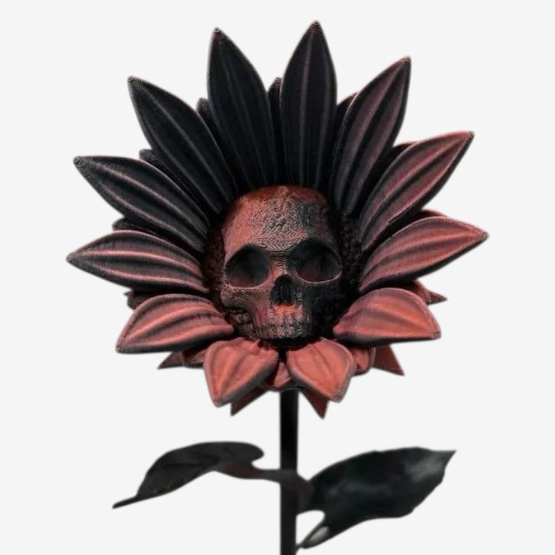 SkullBloom - Scultura di girasole con teschio e design stampato in 3D