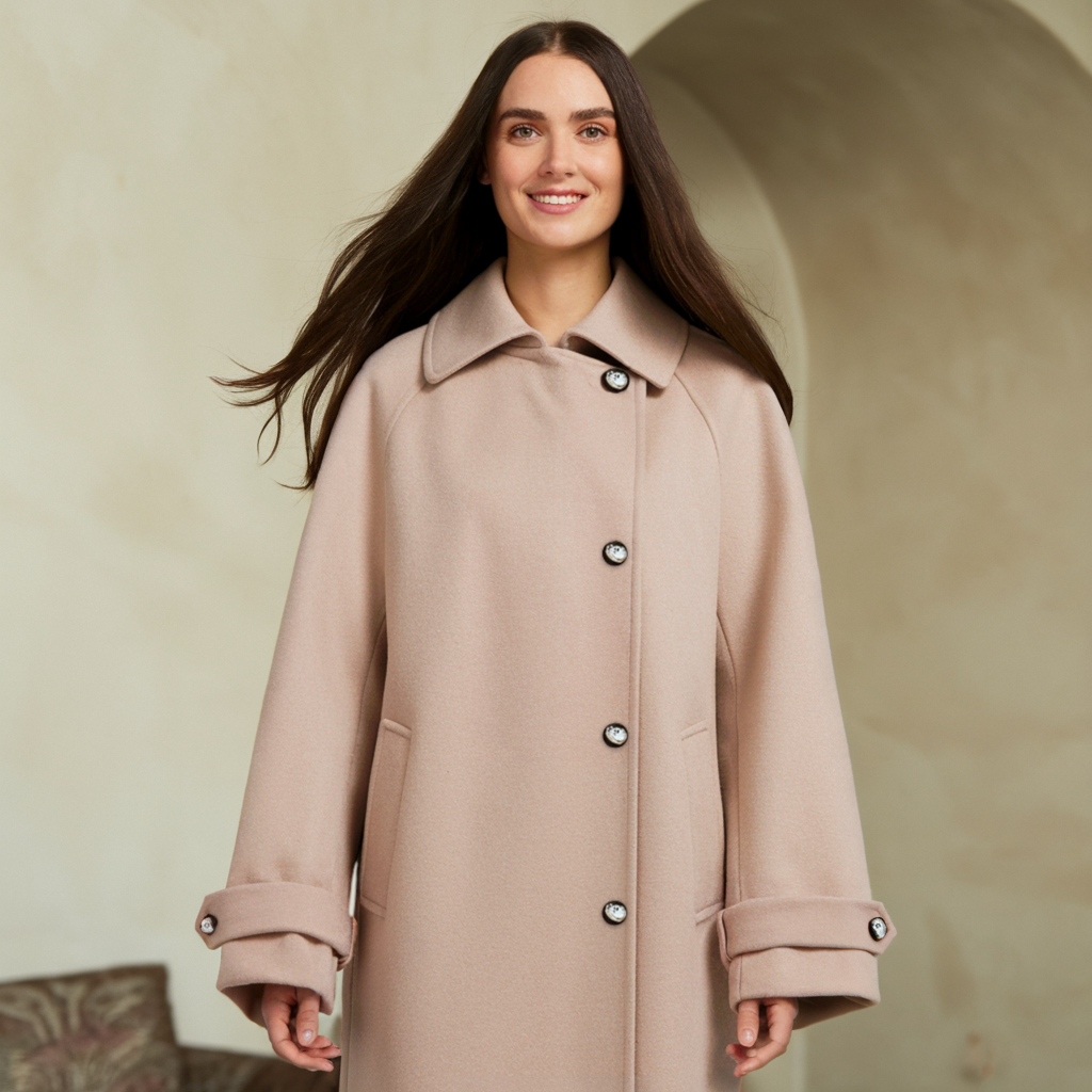 Sophia - Oversized kabát s dlouhým rukávem, klasickým zapínáním na knoflíky a volným střihem
