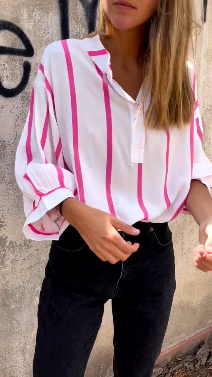 Olivia – Blouse rayée avec boutons sur le devant et manches longues