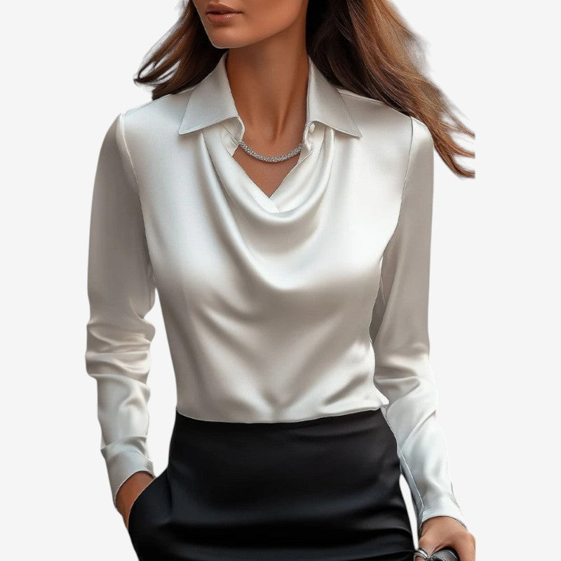Womens Draped-Collar Long Sleeve Blouse