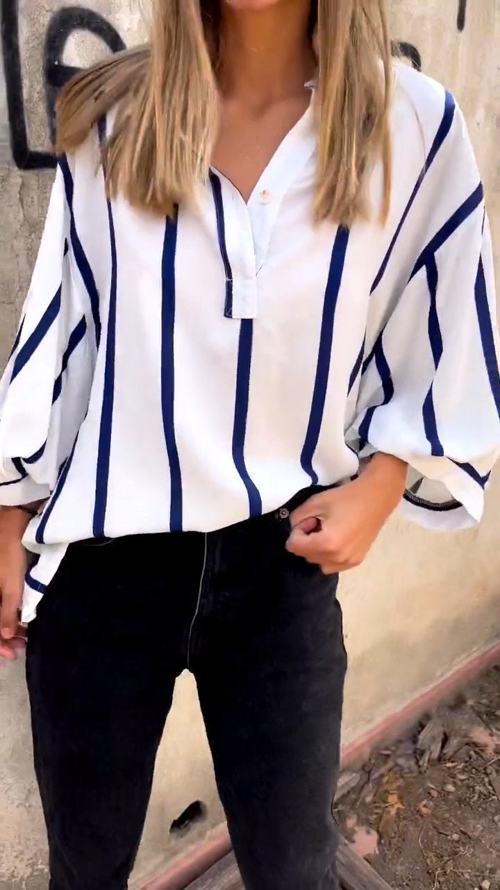 Olivia – Blouse rayée avec boutons sur le devant et manches longues