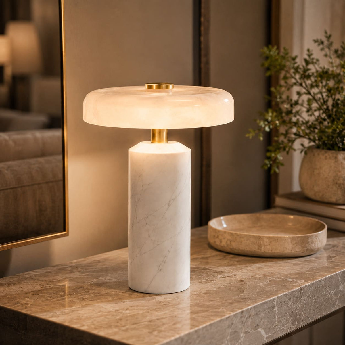 MarbleGlow - Led Table Lamp With Natural Marble Base And Opal Glass Diffuser