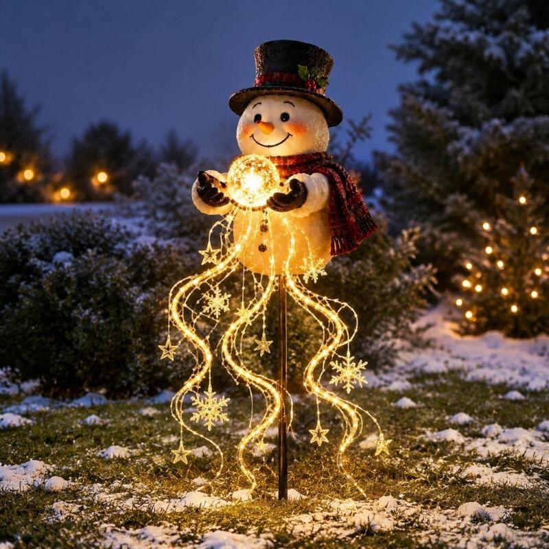 MerryGlow - napelemes hóemberes kerti lámpa LED-világítással