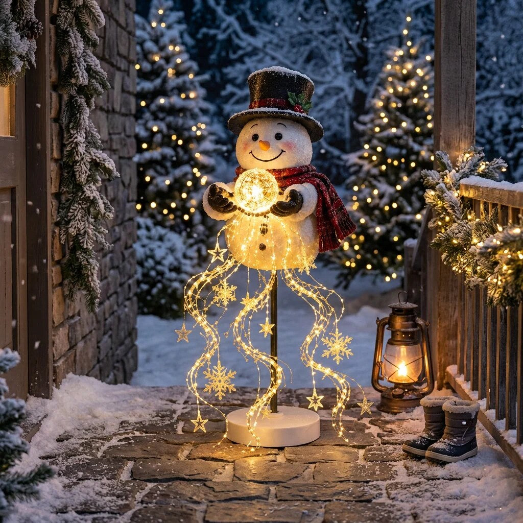 MerryGlow - napelemes hóemberes kerti lámpa LED-világítással