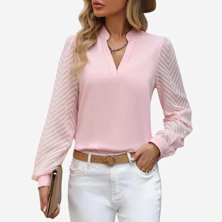 Lucia - Top con scollo a V, maniche lunghe e vestibilità regolare