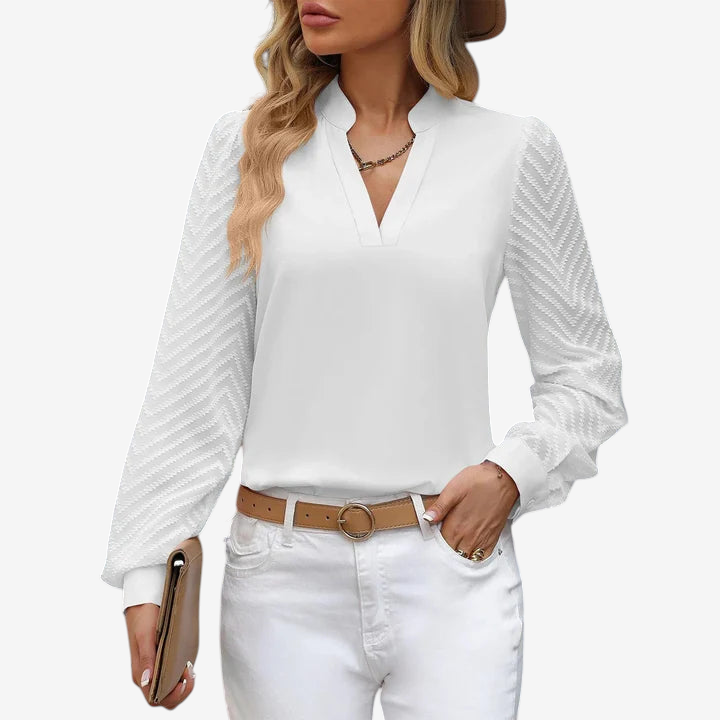 Lucia - Top con scollo a V, maniche lunghe e vestibilità regolare