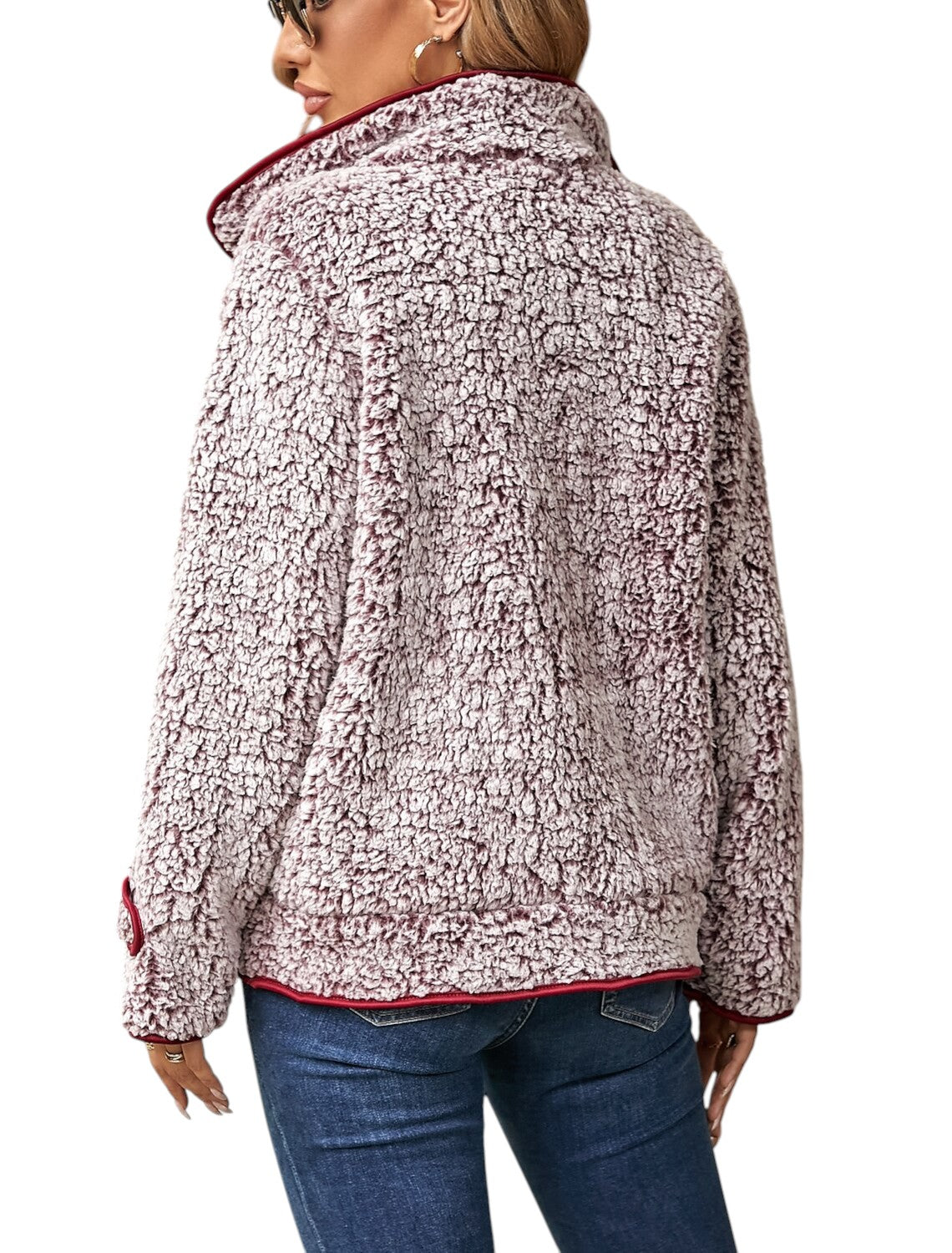 Yasmine - Stylish Textured Jacket with Front Button Closure and Contrasting Edges