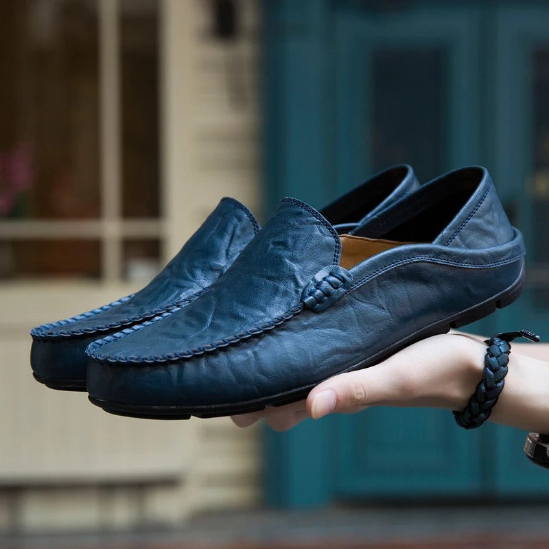 Mocassini da uomo in pelle con comoda calzata slip-on