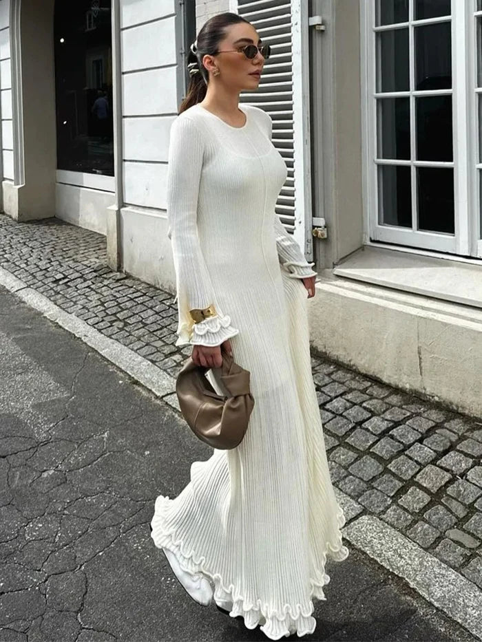Ella - Robe maxi élégante à manches longues avec poignets à carreaux