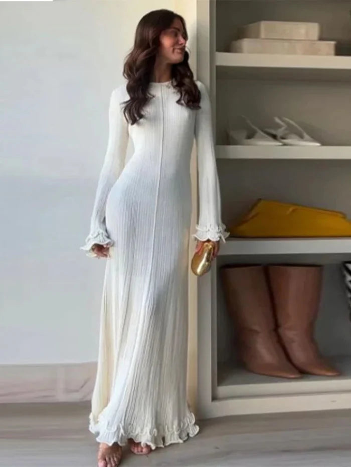 Ella - Robe maxi élégante à manches longues avec poignets à carreaux