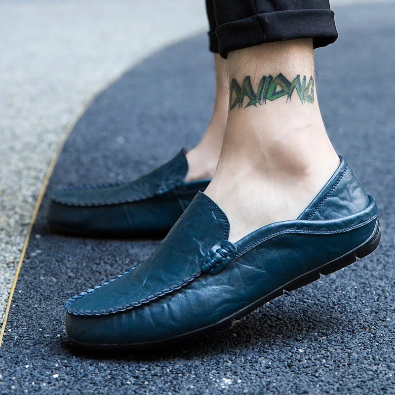 Mocassini da uomo in pelle con comoda calzata slip-on