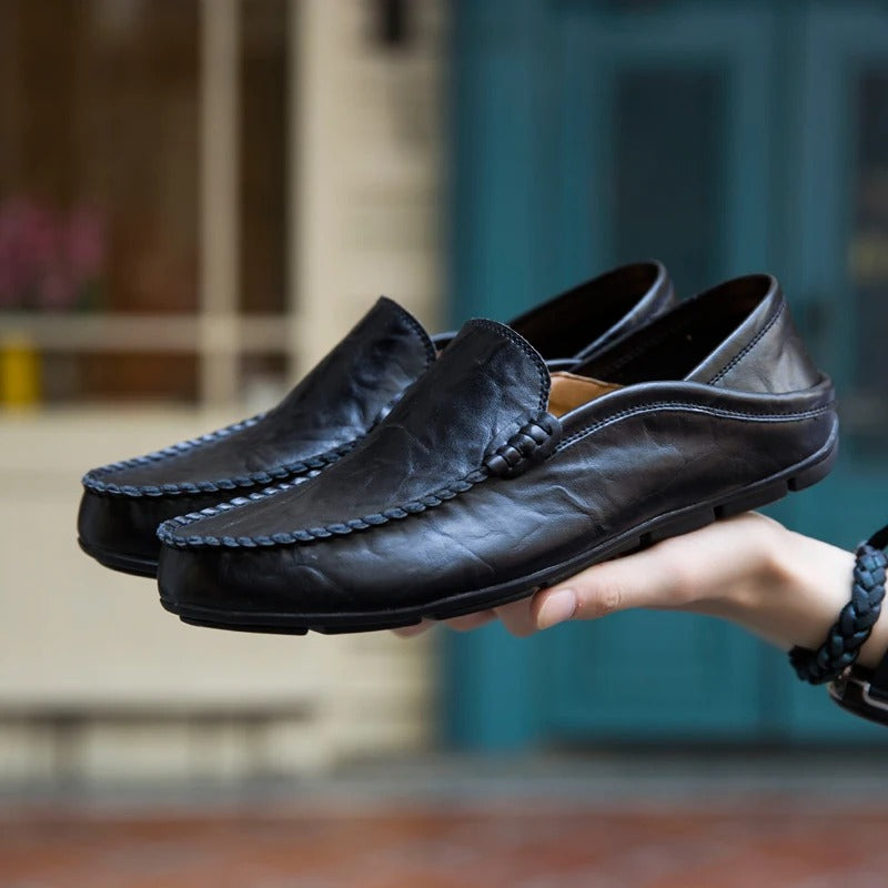 Mocassini da uomo in pelle con comoda calzata slip-on