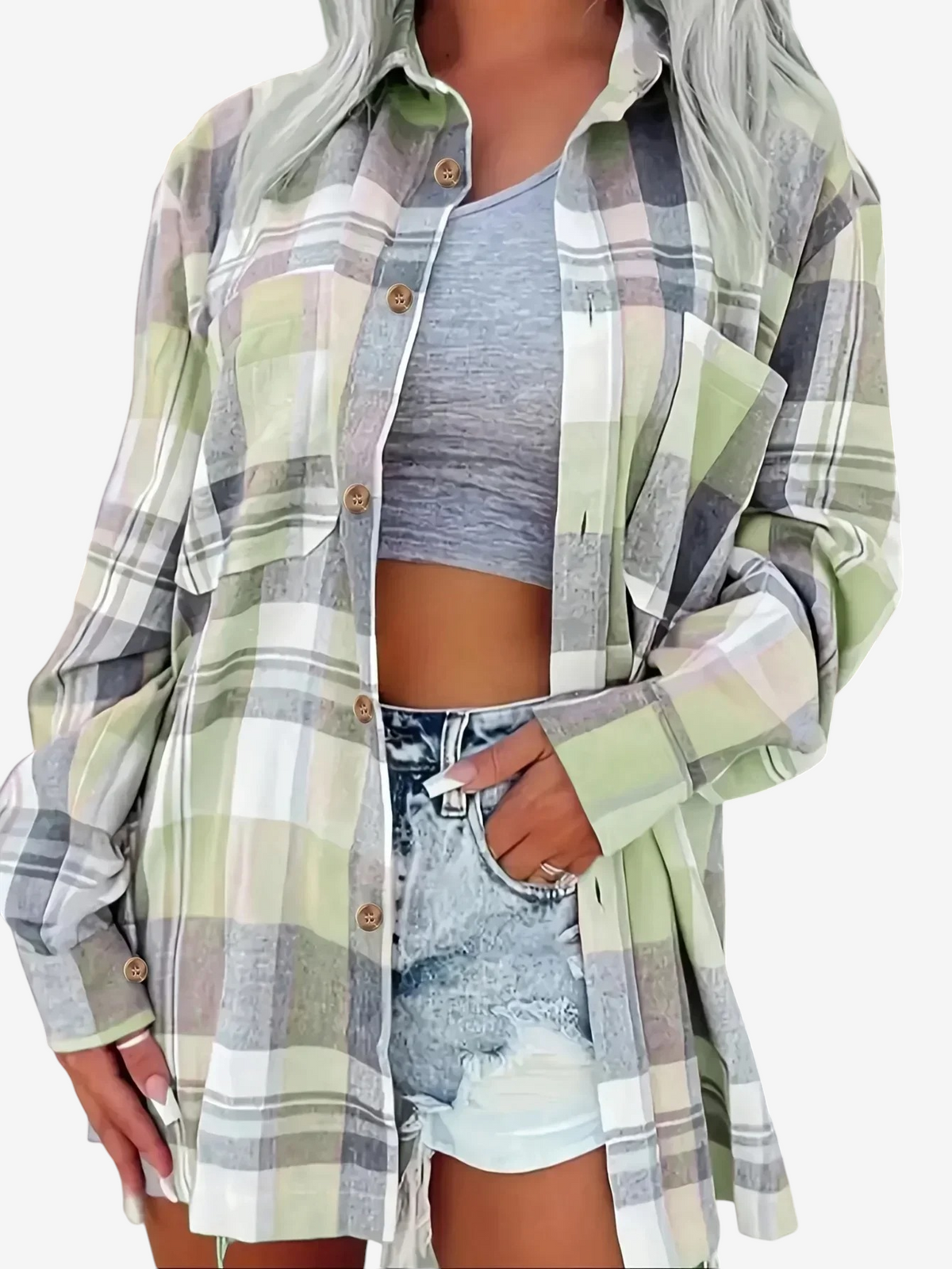 Gingara – női hosszú ujjú gingham ing