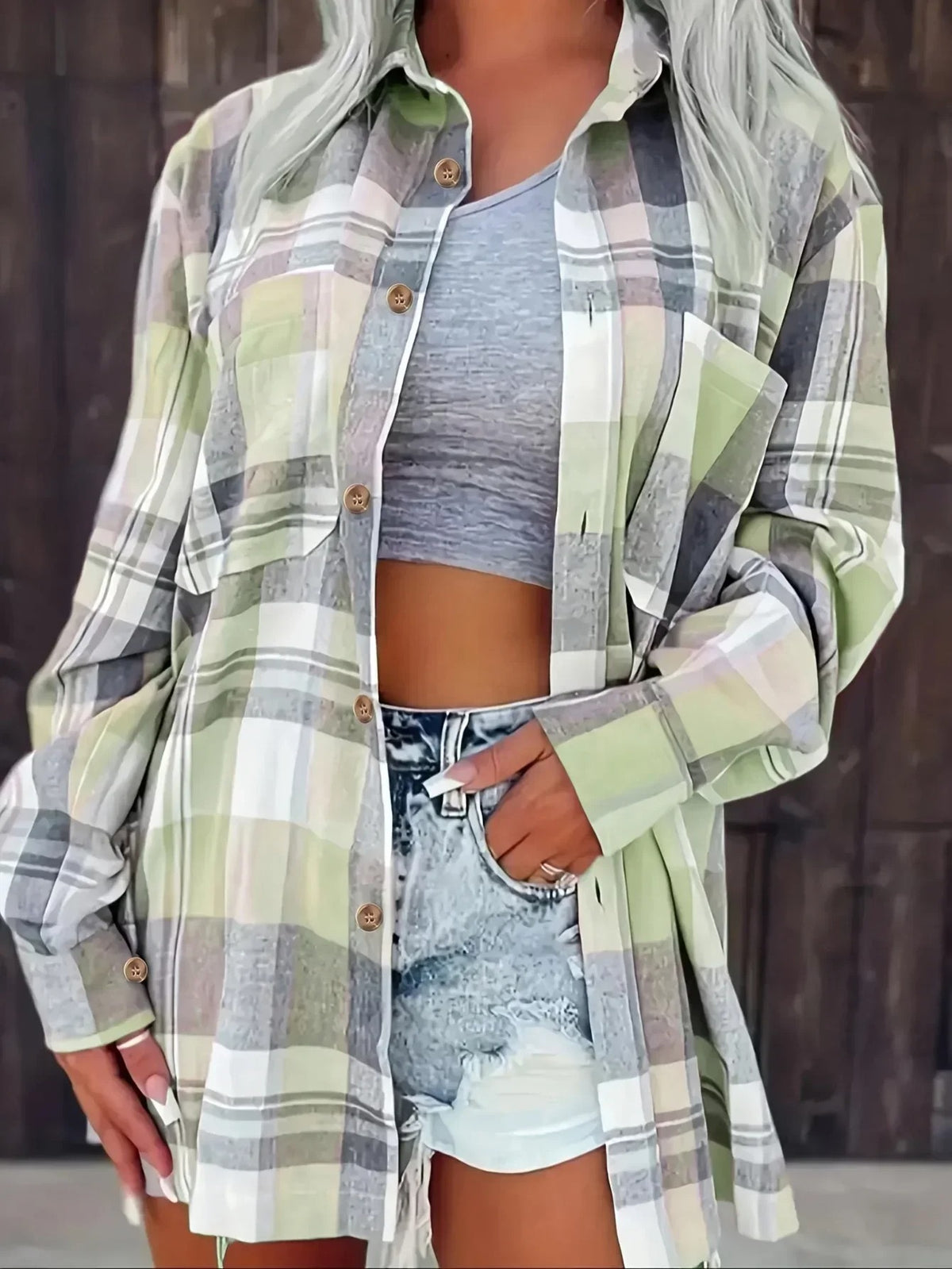 Gingara – női hosszú ujjú gingham ing