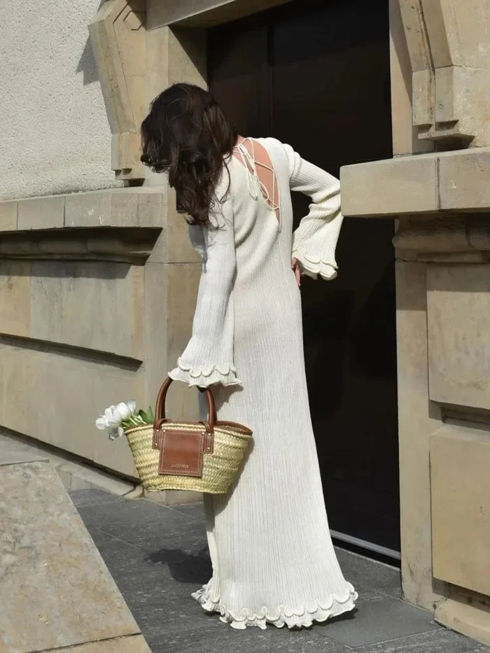 Ella - Robe maxi élégante à manches longues avec poignets à carreaux