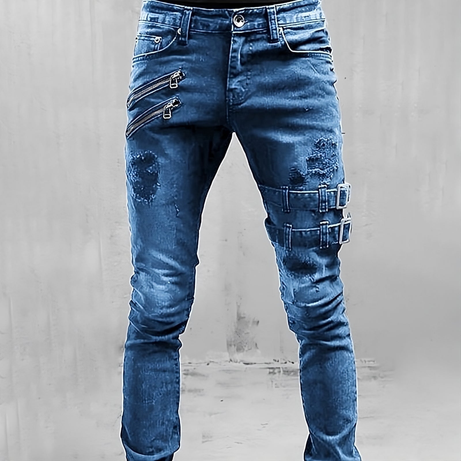 Axel - Distressed skinny jeans with zipper accents and bold whiskering