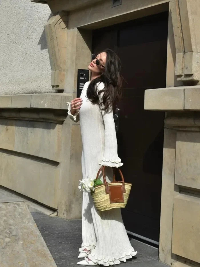Ella - Robe maxi élégante à manches longues avec poignets à carreaux