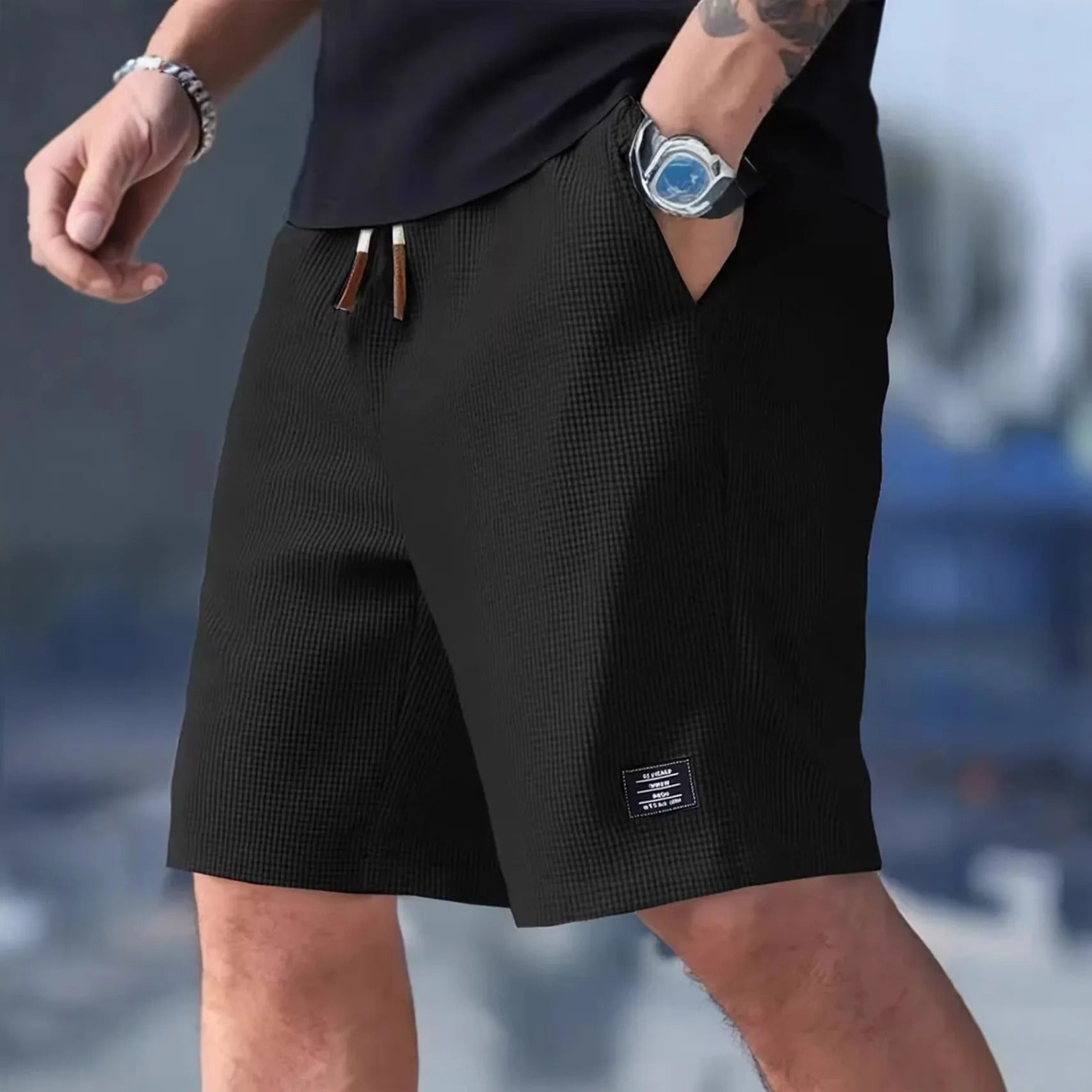 Calções de verão para homem com cintura elástica e cordão de ajuste