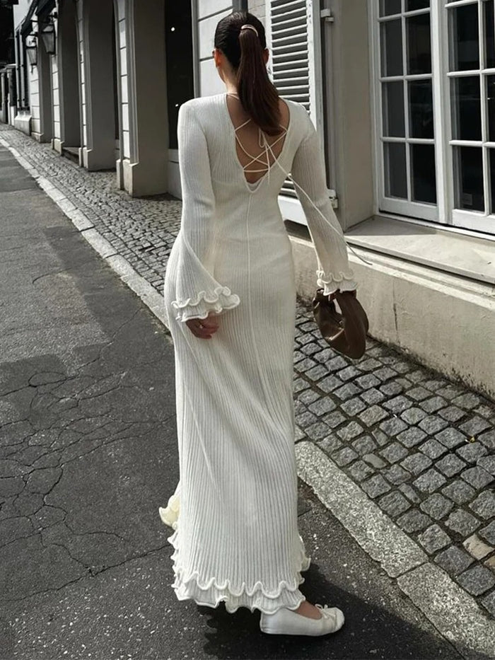 Ella - Robe maxi élégante à manches longues avec poignets à carreaux