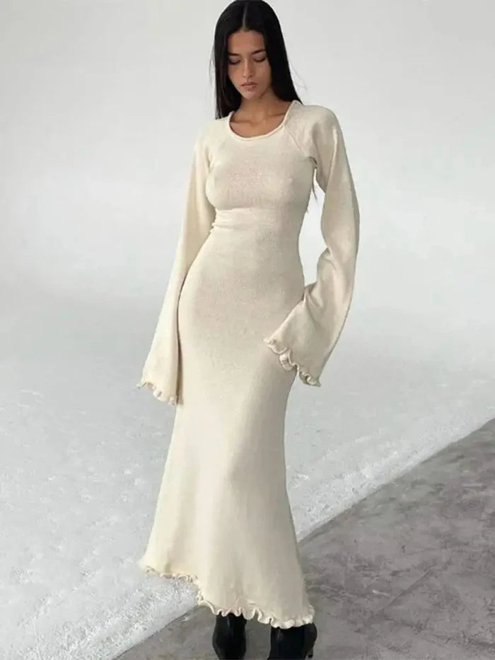 Ella - Robe maxi élégante à manches longues avec poignets à carreaux