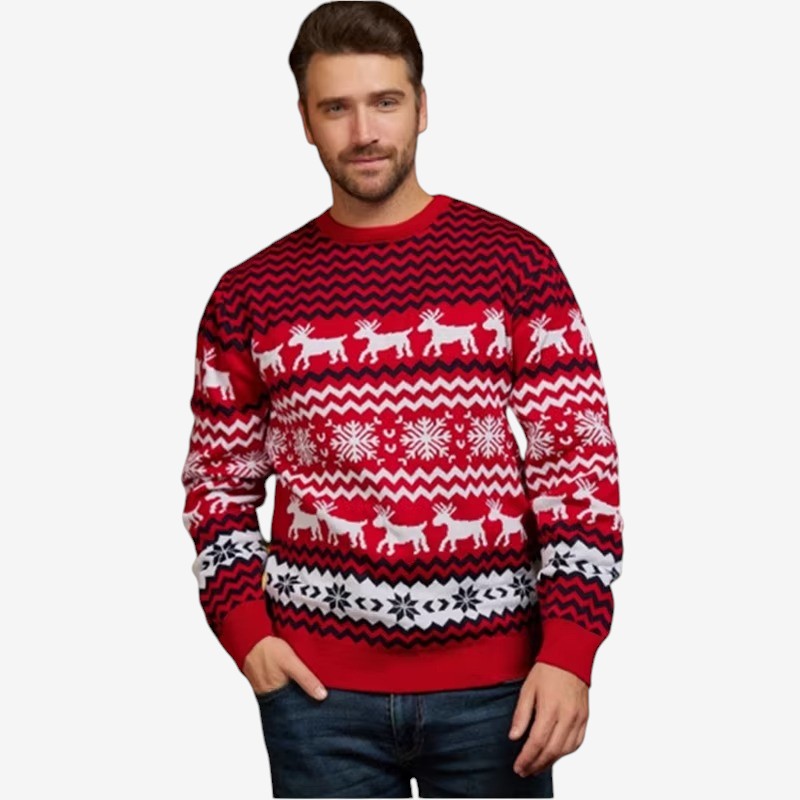 FestiveWear – Sweter na długi rękaw z okrągłym dekoltem i świątecznym nadrukiem