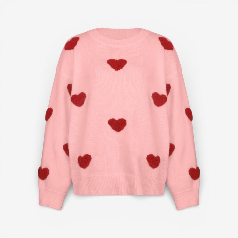 Lilith - Pulover supradimensionat cu mâneci lungi și broderie cu inimă