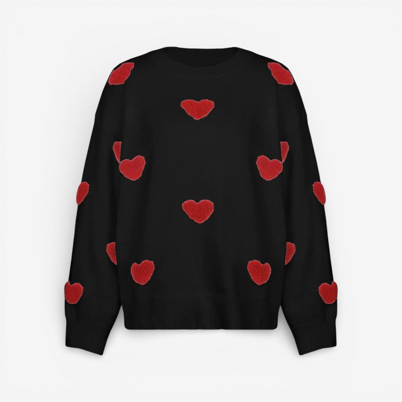 Lilith - Pulover supradimensionat cu mâneci lungi și broderie cu inimă