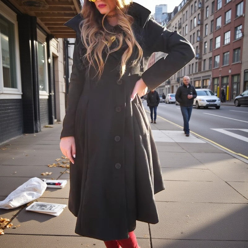 Sierra - Long Sleeve Coat with Hood and Button Closure