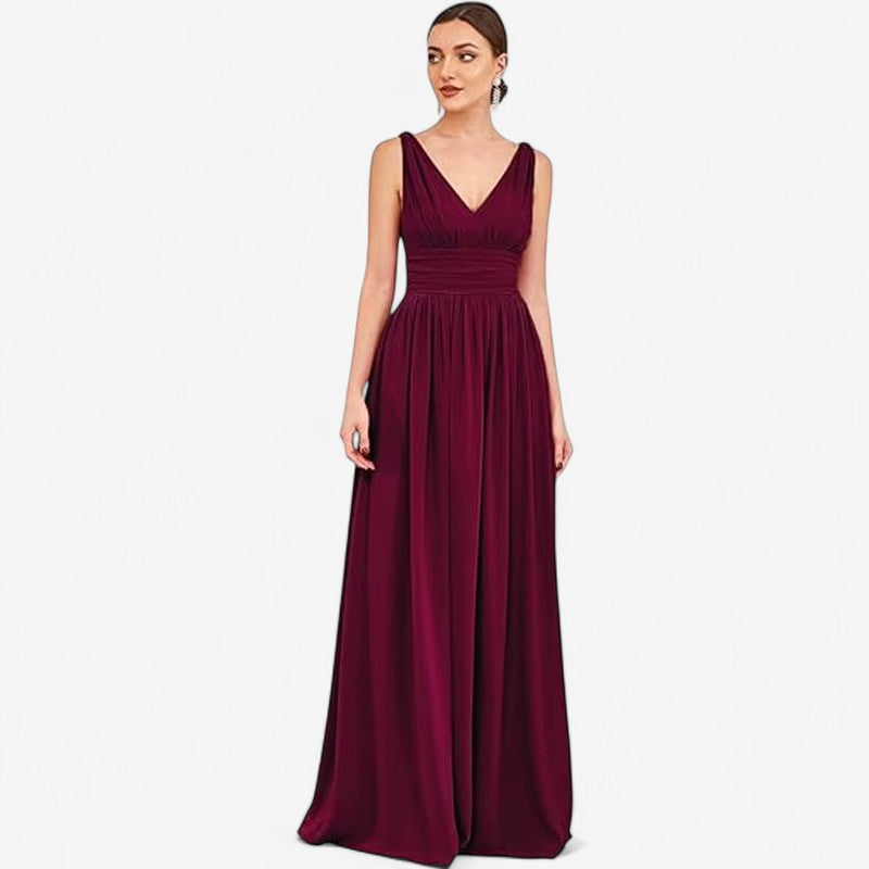 Catherine – Rochie Maxi Fără Mâneci, Croială A și Guler în V