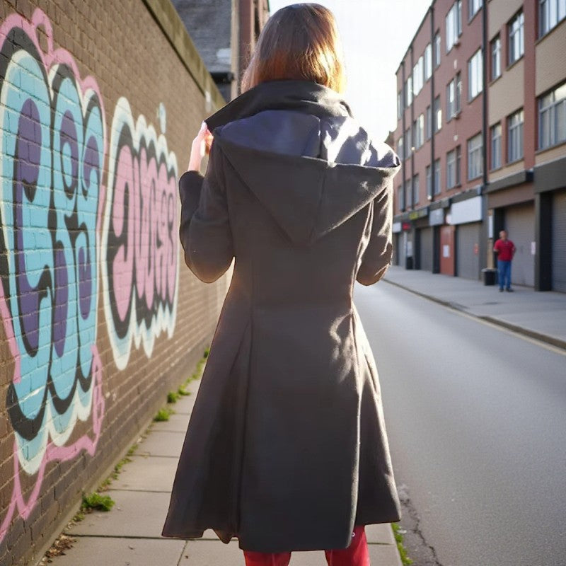 Sierra - Long Sleeve Coat with Hood and Button Closure