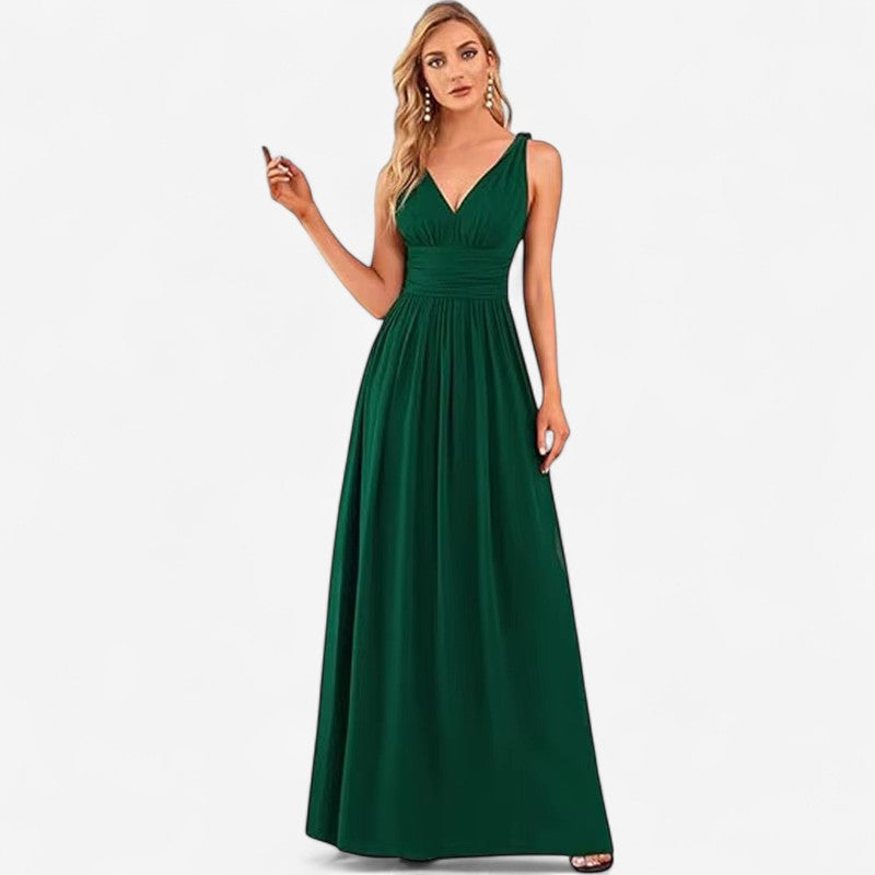 Catherine – Rochie Maxi Fără Mâneci, Croială A și Guler în V