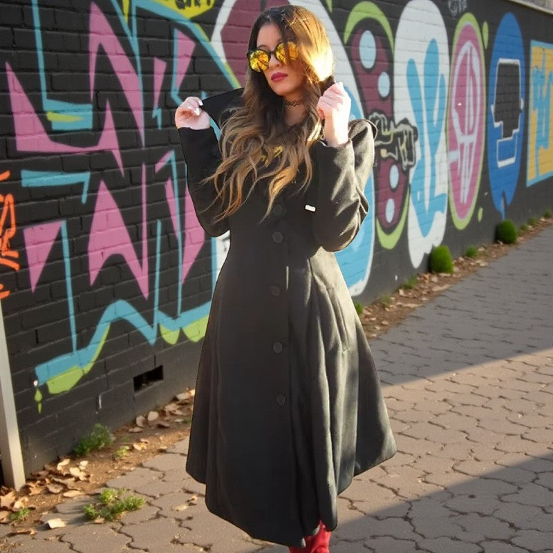 Sierra - Long Sleeve Coat with Hood and Button Closure