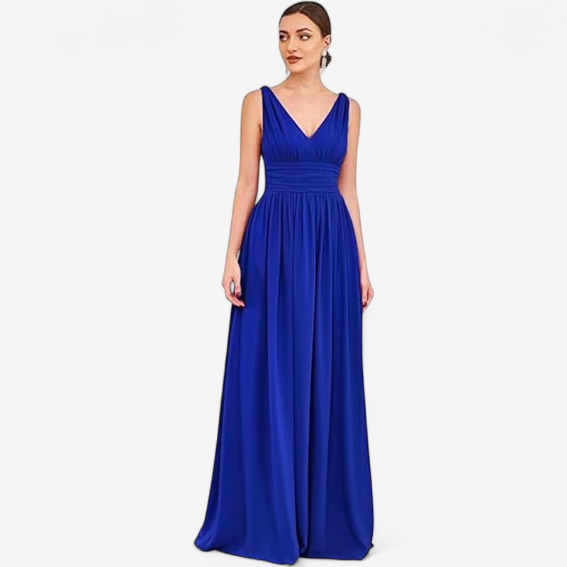 Catherine – Rochie Maxi Fără Mâneci, Croială A și Guler în V