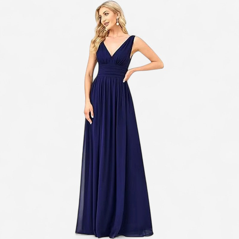 Catherine – Rochie Maxi Fără Mâneci, Croială A și Guler în V