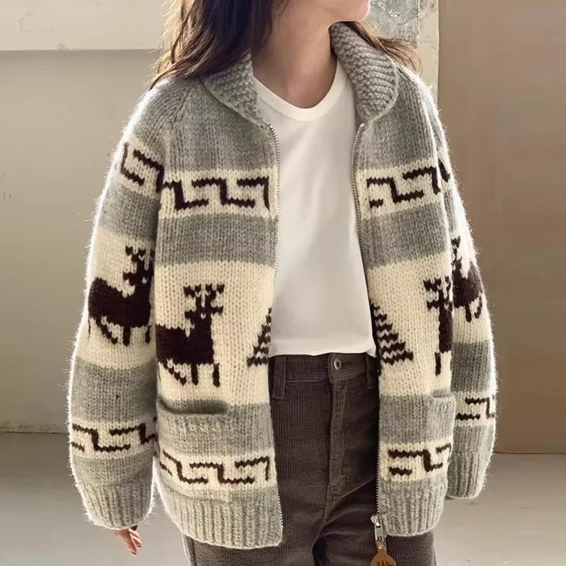 Angela – Lange Mouw Jas met Ritssluiting en Geribd Detail