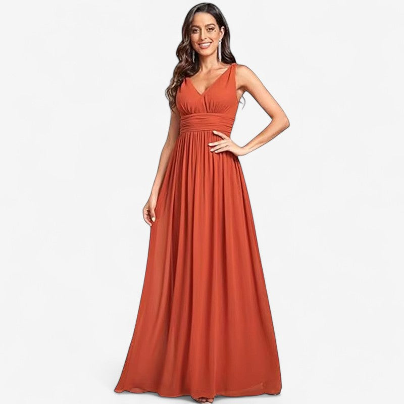 Catherine – Rochie Maxi Fără Mâneci, Croială A și Guler în V