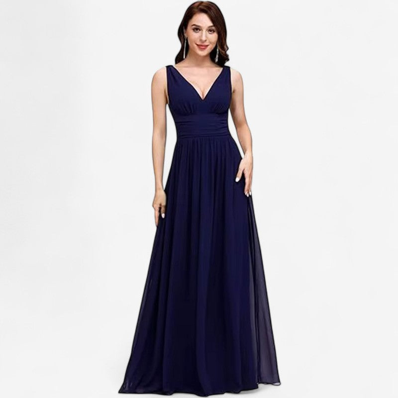 Catherine – Rochie Maxi Fără Mâneci, Croială A și Guler în V
