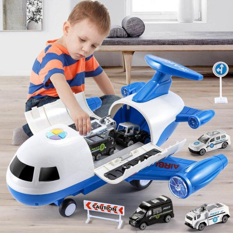 Playen - Avion jouet avec 6 mini-véhicules de construction et 13 accessoires