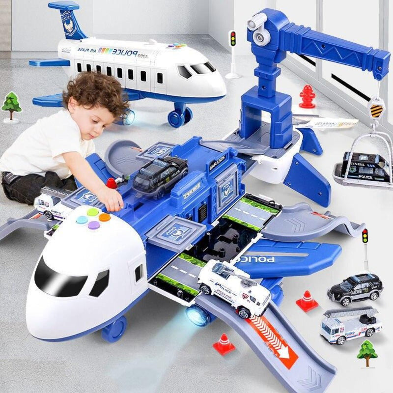 Playen - Avion jouet avec 6 mini-véhicules de construction et 13 accessoires