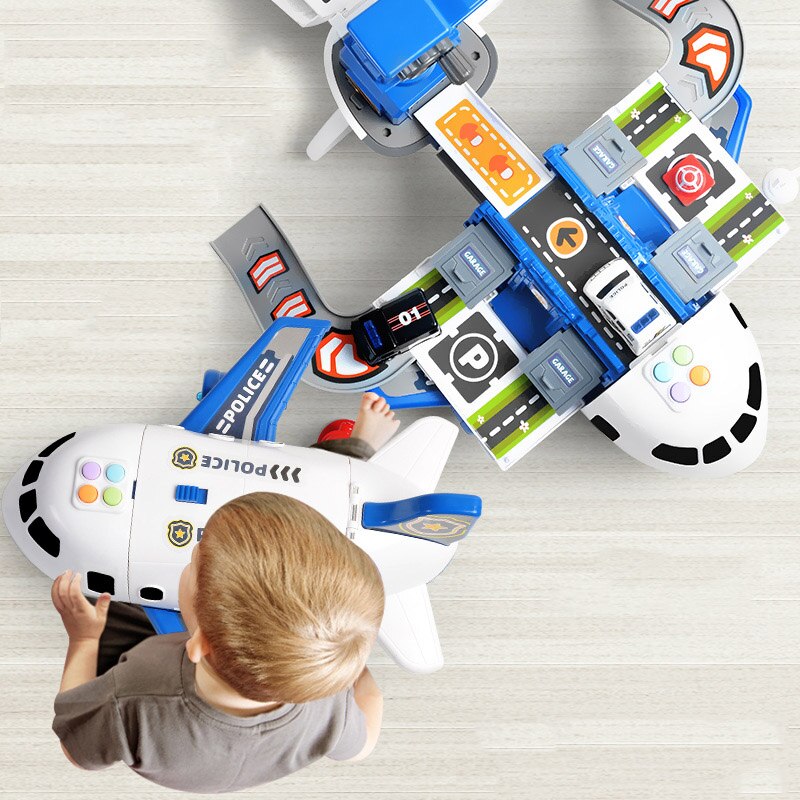Playen - Avion jouet avec 6 mini-véhicules de construction et 13 accessoires