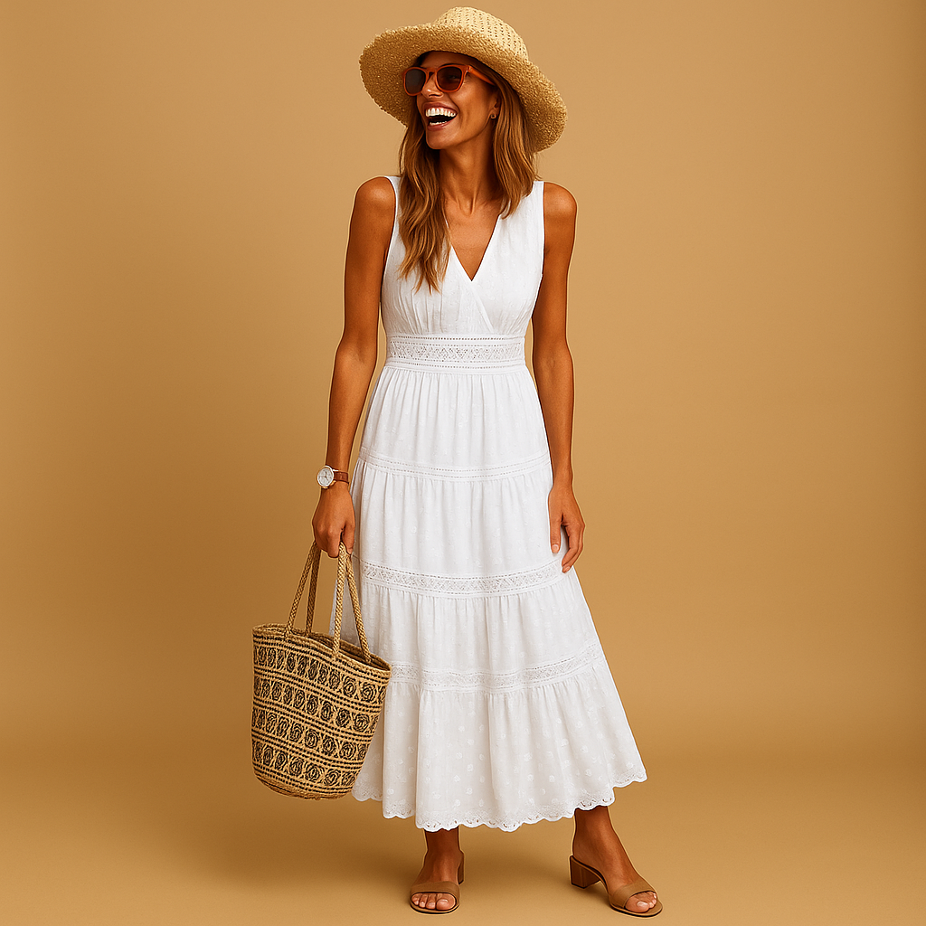 Liora – Robe maxi avec col en V et coupe sans manches