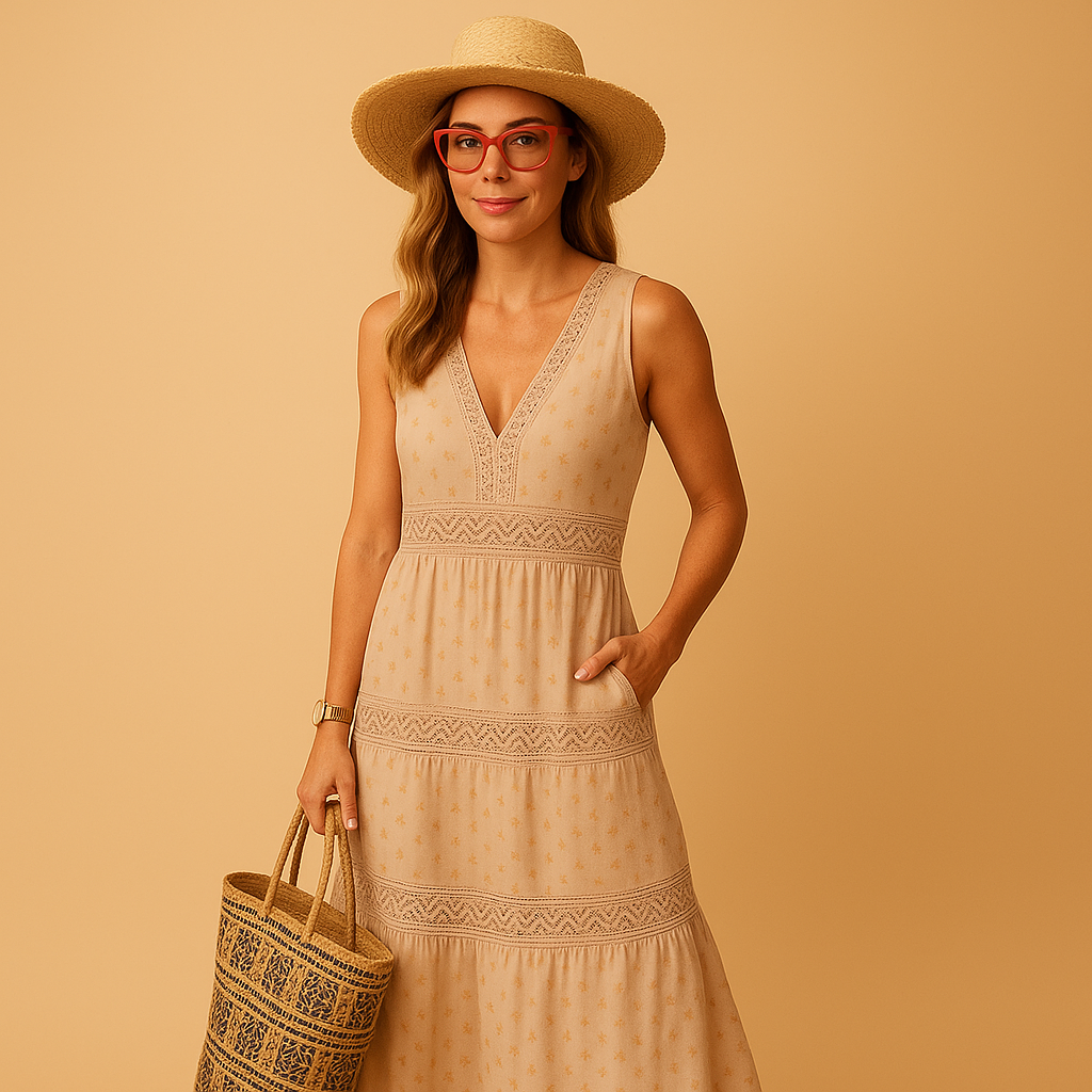 Liora – Robe maxi avec col en V et coupe sans manches