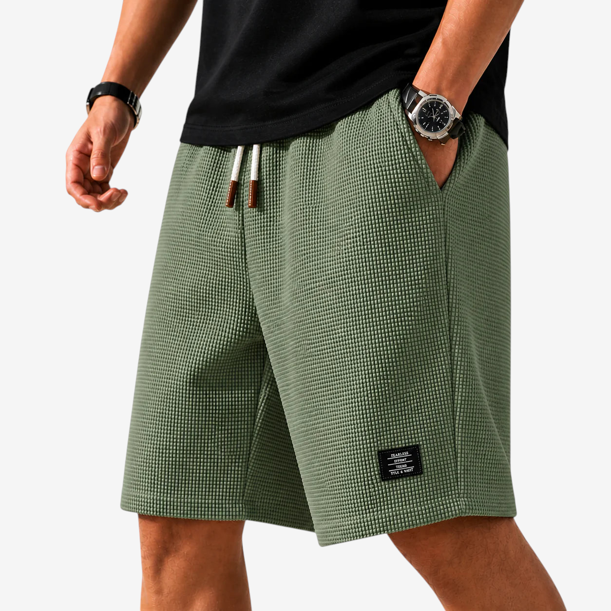 Calções de verão para homem com cintura elástica e cordão de ajuste