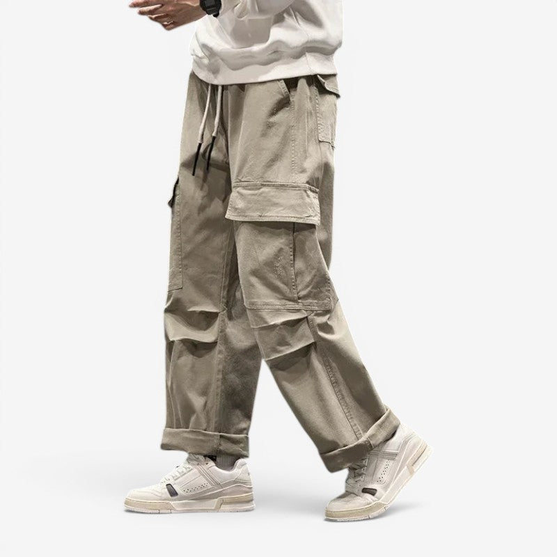 Pantalon cargo à jambes larges avec taille à cordon de serrage
