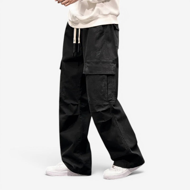 Pantalon cargo à jambes larges avec taille à cordon de serrage