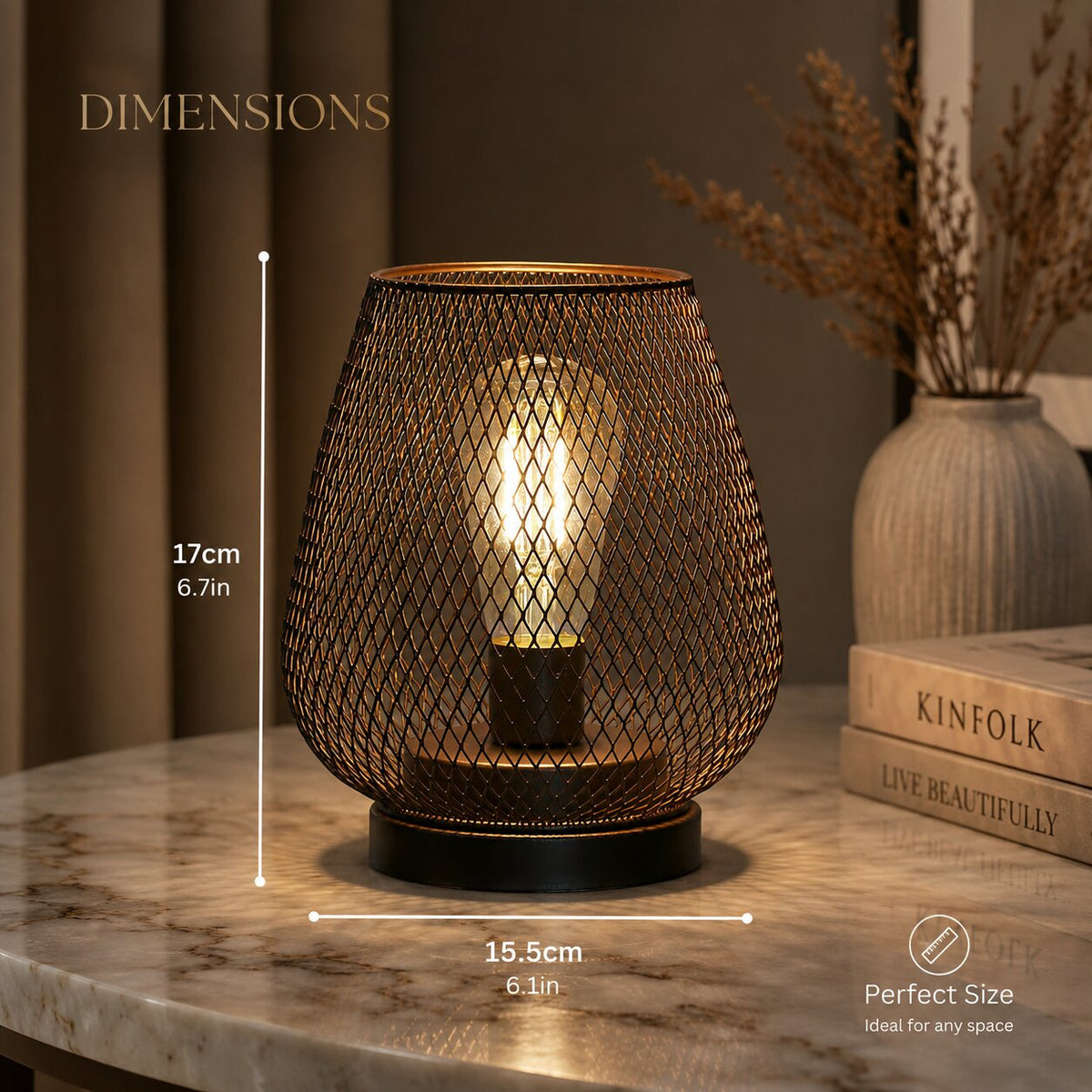 Meshora - Lampada da tavolo in metallo con design a rete