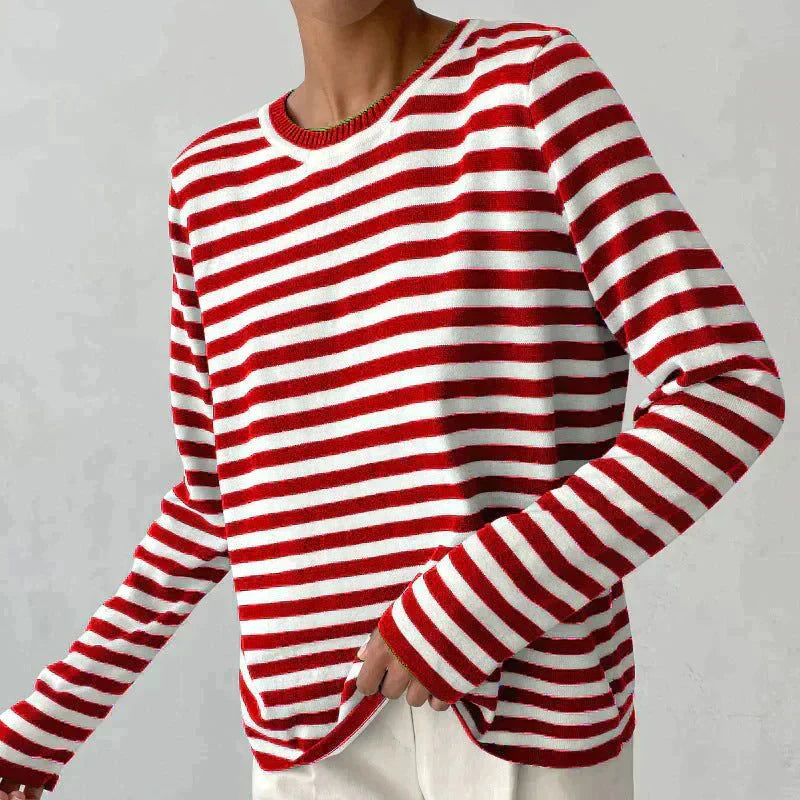Naina - Maglione a righe con maniche lunghe, vestibilità rilassata e classico scollo rotondo
